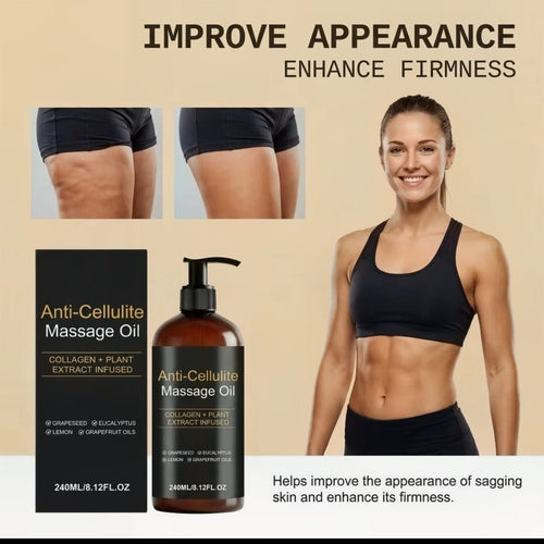 Firming Body Massage Oil with Collagen & Stem Cell - Helps Smooth the Appearance of Cellulite & Improve Skin Texture - Refreshing Aromatherapy Body Oil for Legs & Full Body - 8Fl Oz