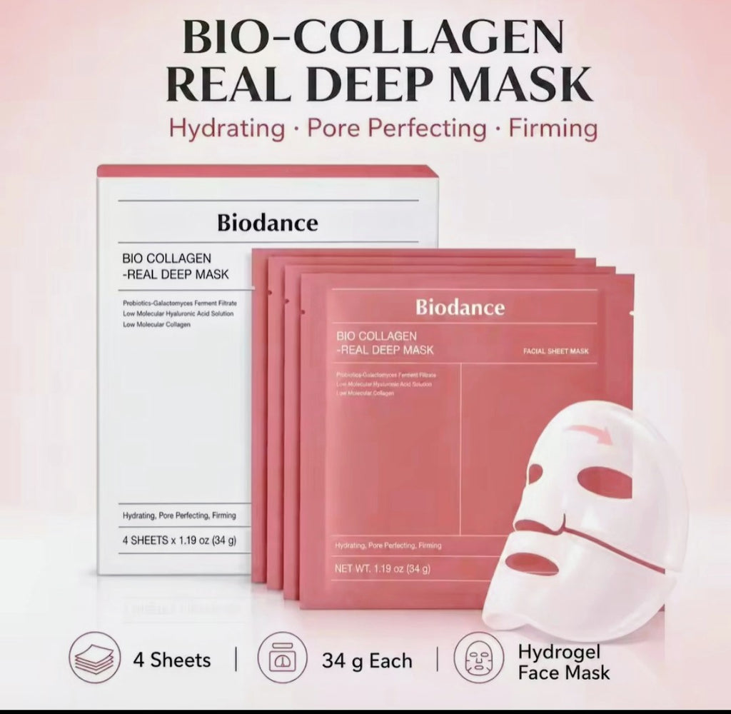 BIODANCE; Korean Bio-Collagen Real Deep Mask, Bestselling Hydrating Overnight Hydrogel Mask for Glassy Glowy Skin, Pore Minimizing, Elasticity Improvement, Paraben Free, Fragrance Free, Non-Comedogenic 34g x 4ea