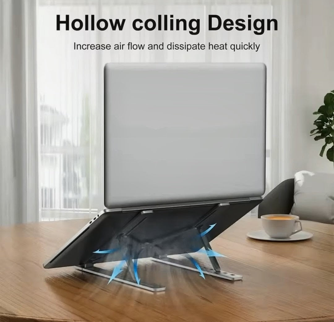 Premium Adjustable Aluminum Laptop Stand – 6-Level Ergonomic Foldable Cooling Stand